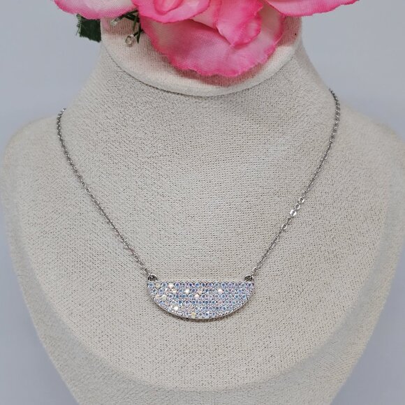 Touchstone Crystal Swarovski Shine Everyday Necklace AB Aurora Borealis Pendant - Picture 10 of 12